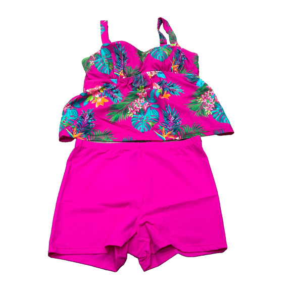 Kim Gravel x Swimsuit For All Womens Pink Floral Padded Tankini Shorts Size 12 - Picture 2 of 9